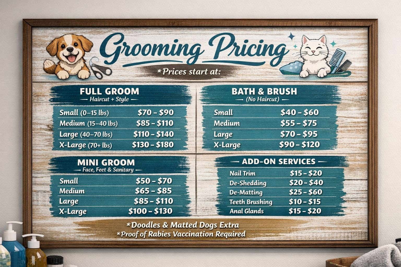 KurlyTails Grooming Pricing